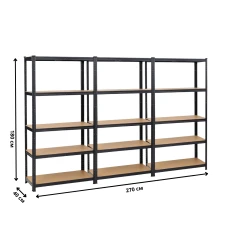 Набір із трьох стелажів LEOBRO Чорний 180 х 270 х 40 см, 175кг/полиця, 5 полиць (LB-R175-BLKX3)