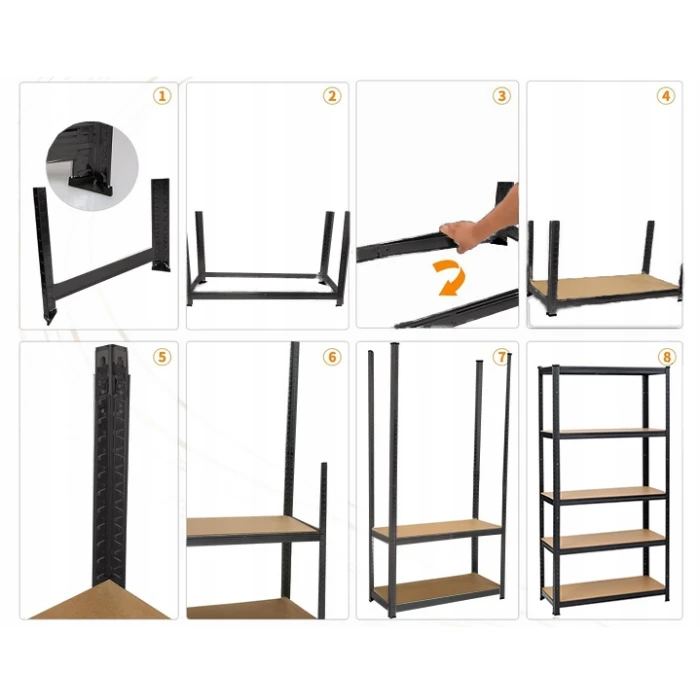 Набір із трьох стелажів LEOBRO Чорний 180 х 270 х 40 см, 175кг/полиця, 5 полиць (LB-R175-BLKX3)