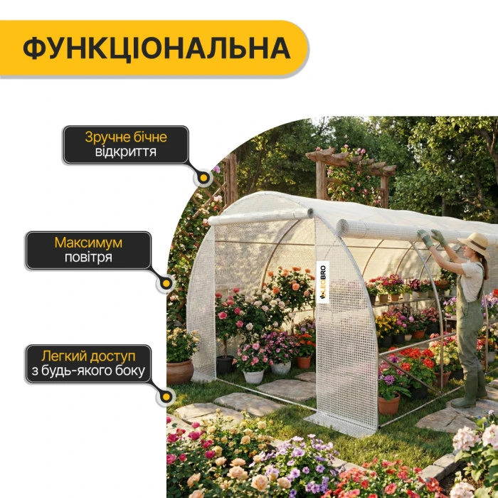 Садова теплиця парник LEOBRO Garden 18м2 White MultiDoor (LB-G114-WHT)