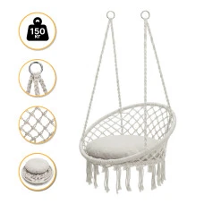 Підвісне плетене крісло-гойдалка LEOBRO Boho XL 80 см Cream з подушкою (LB-1106)