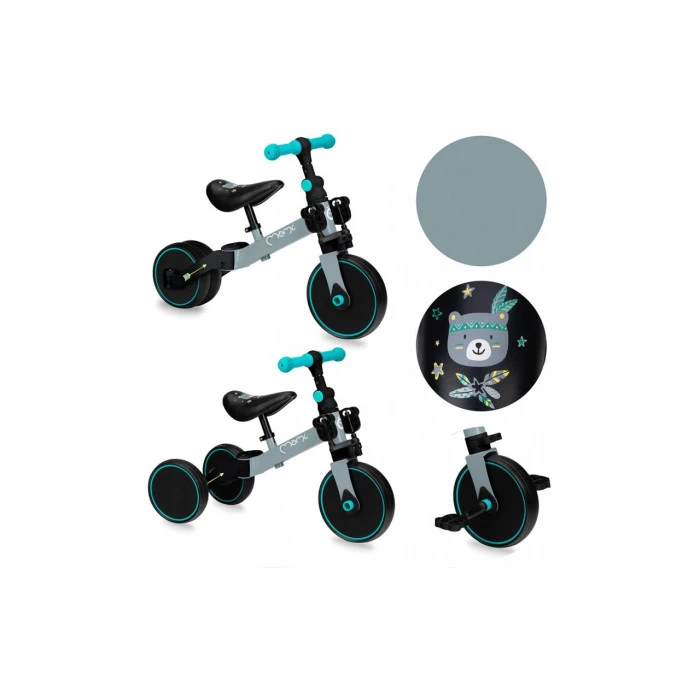 Беговел-велосипед MoMi LORIS 4 в 1 Grey-Turquoise