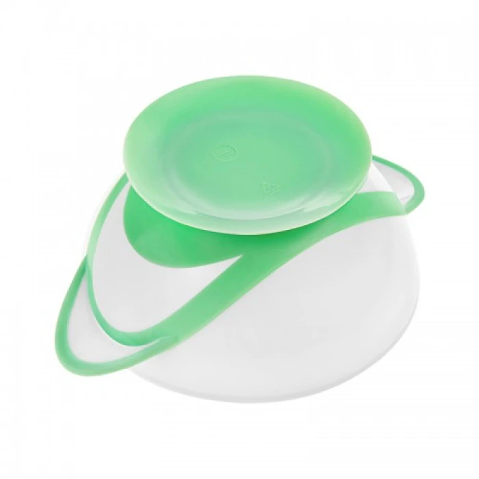 Тарелка на присоске с ложкой, белый-зеленый Akuku A0504