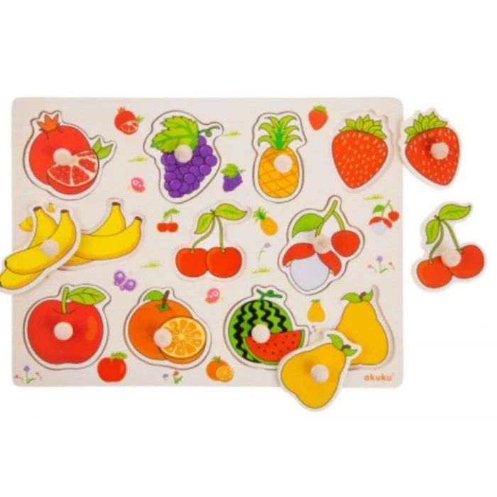 Деревянный пазл-кнопка Akuku A0607, Фрукты
