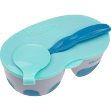 Миска на 2 отделения с ложкой, серо-голубой Akuku A0303