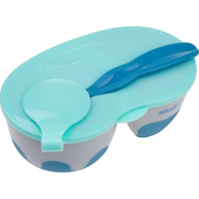 Миска на 2 отделения с ложкой, серо-голубой Akuku A0303