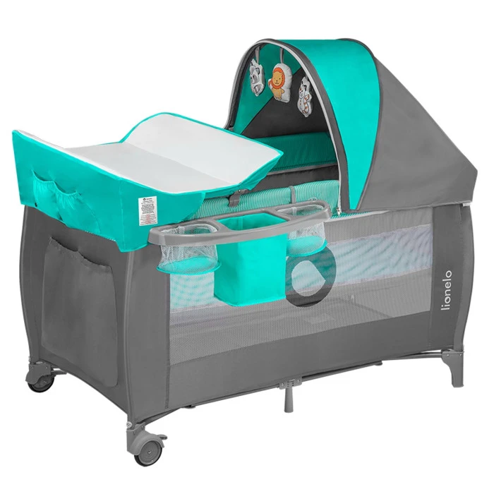 Ліжечко-манеж Lionelo SVEN PLUS TURQUOISE/GREY