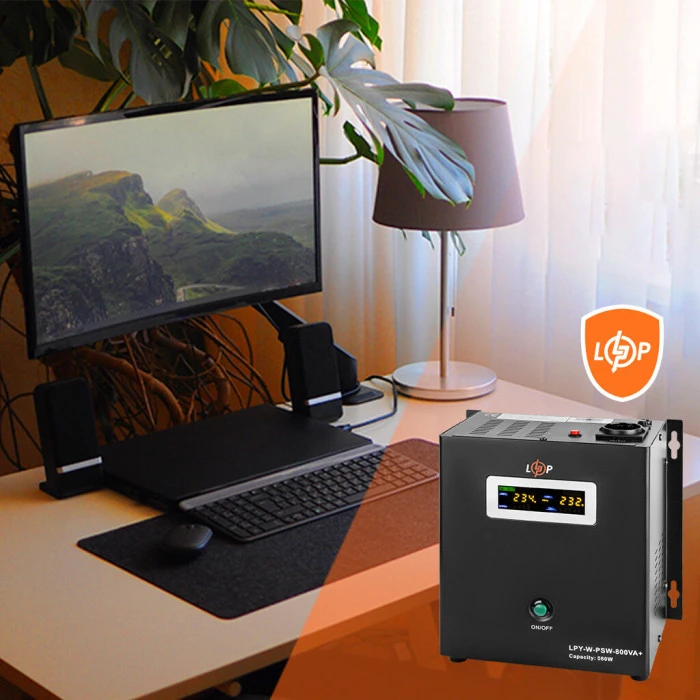 ДБЖ з правильною синусоїдою 12V LPY-W-PSW-800VA+(560Вт)5A/15A