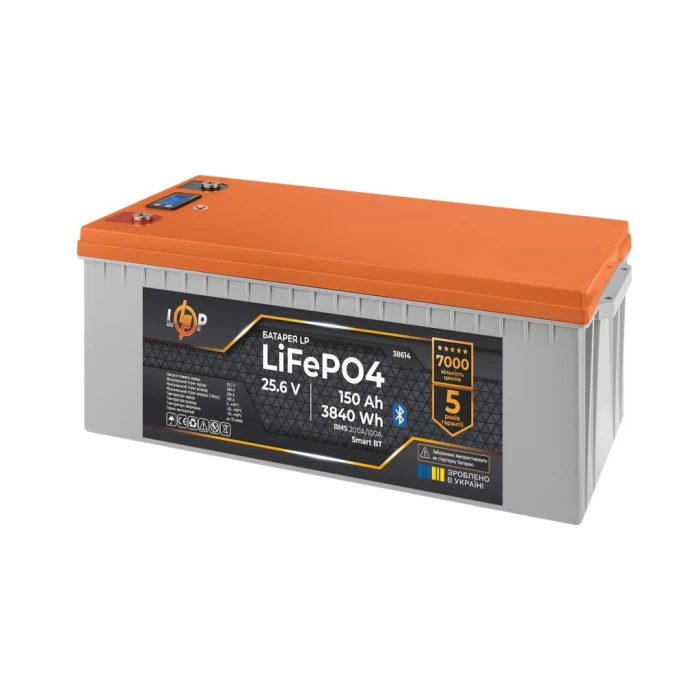 Аккумулятор LP LiFePO4 25,6V - 150 Ah (3840Wh) (BMS 200A/100А) пластик LCD Smart BT