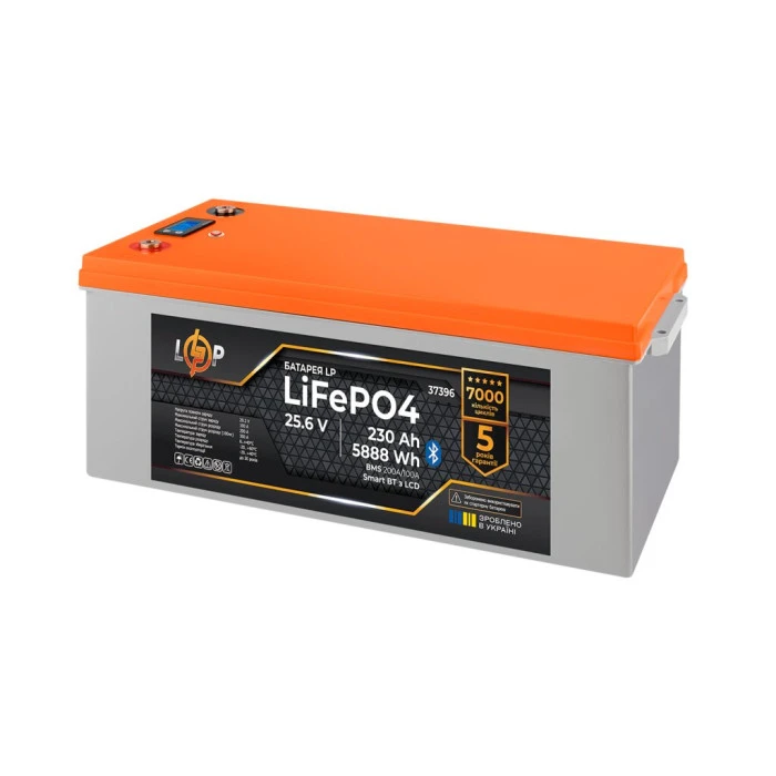 Аккумулятор LP LiFePO4 25,6V - 230 Ah (5888Wh) (BMS 200A/100А) пластик LCD Smart BT