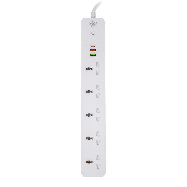 Сетевой фильтр (удлинитель) LP (5x220V-2500W, 1xUSB-38W/PD/QC3.0, 1xType-C 20W, 1xUSB 18W)