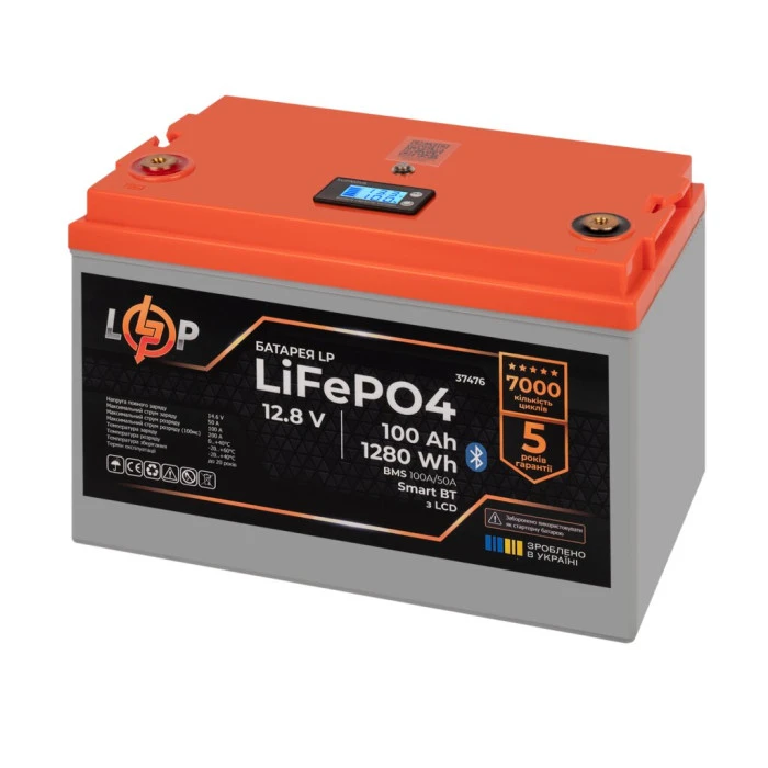 Акумулятор LP LiFePO4 12,8V - 100 Ah (1280Wh) (BMS 100A/50А) пластик LCD Smart BT