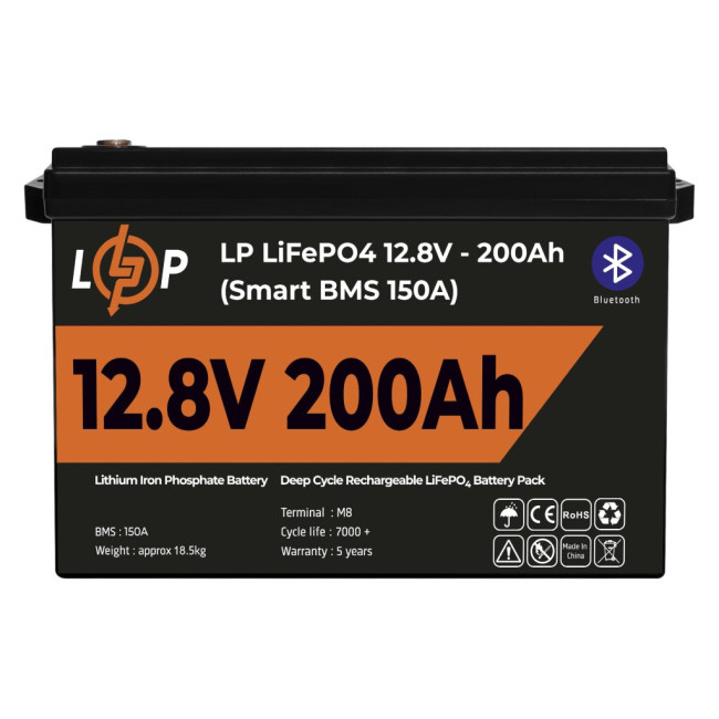 Аккумулятор LP LiFePO4 12V (12,8V) – 200 Ah (2560Wh) (Smart BMS 150А) с BT пластик