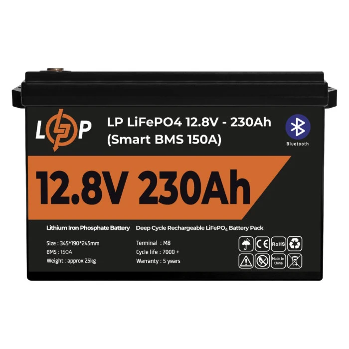Акумулятор LP LiFePO4 12V (12,8V) - 230 Ah (2944Wh) (Smart BMS 150А) з BT пластик