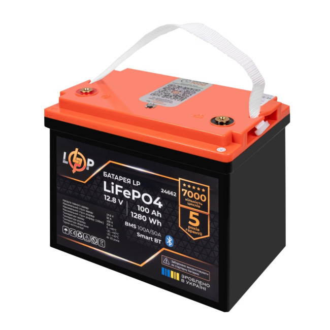 Аккумулятор LP LiFePO4 12,8V - 100 Ah (1280Wh) (BMS 100A/50А) пластик Smart BT