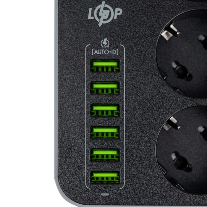 Мережевий фільтр (подовжувач) LP F24U6 (3x220V-2500W, 6xUSB-3,4A)