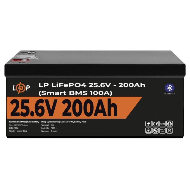 Аккумулятор LP LiFePO4 24V (25,6V) – 200 Ah (5120Wh) (Smart BMS 100А) с BT пластик
