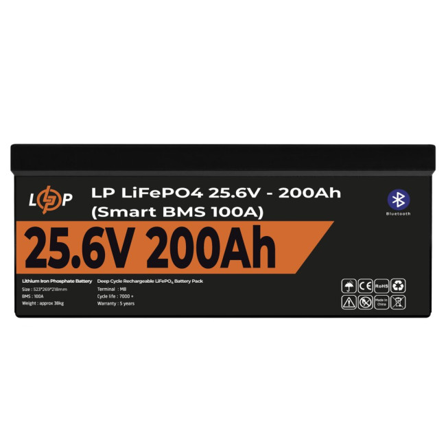 Аккумулятор LP LiFePO4 24V (25,6V) – 200 Ah (5120Wh) (Smart BMS 100А) с BT пластик