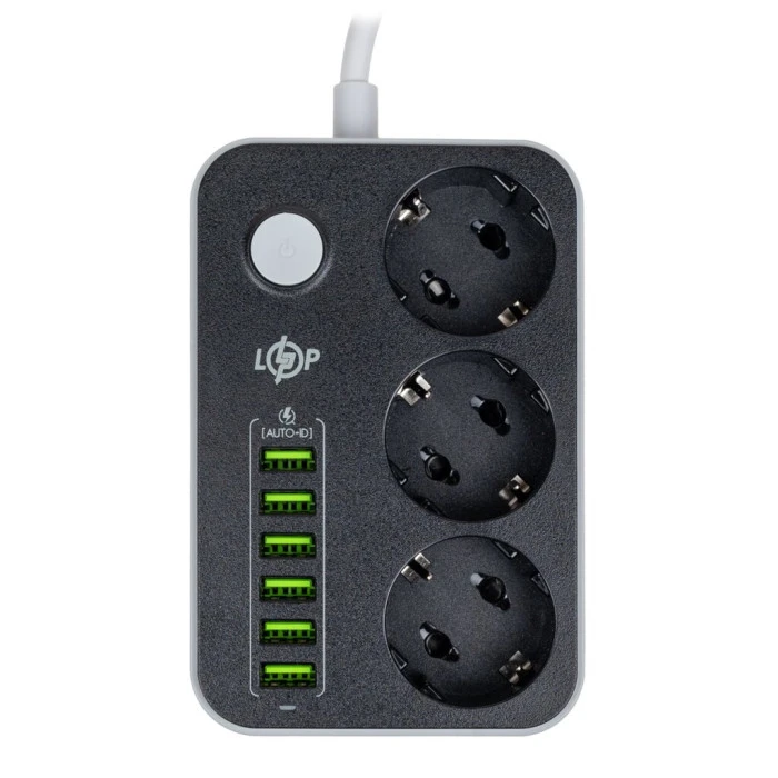 Мережевий фільтр (подовжувач) LP F24U6 (3x220V-2500W, 6xUSB-3,4A)