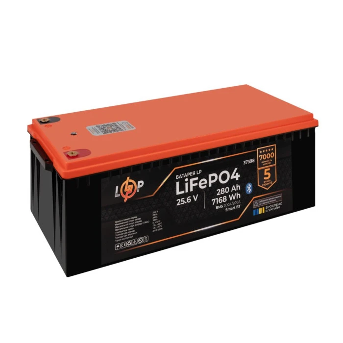 Аккумулятор LP LiFePO4 25,6V - 280 Ah (7168Wh) (BMS 200A/200А) пластик Smart BT