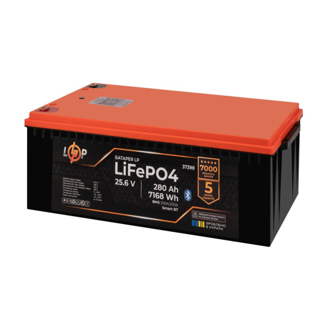 Аккумулятор LP LiFePO4 25,6V - 280 Ah (7168Wh) (BMS 200A/200А) пластик Smart BT
