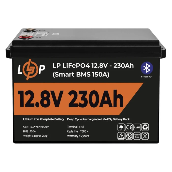 Акумулятор LP LiFePO4 12V (12,8V) - 230 Ah (2944Wh) (Smart BMS 150А) з BT пластик