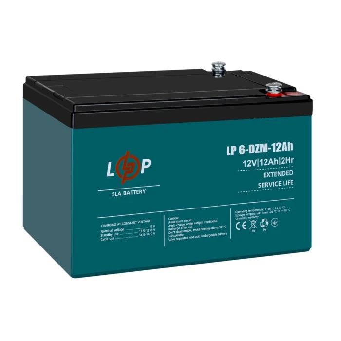 Тяговый свинцово-кислотный AGM аккумулятор LP 6-DZM-12 Ah - под Болт М5