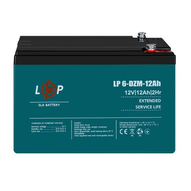 Тяговый свинцово-кислотный AGM аккумулятор LP 6-DZM-12 Ah - под Болт М5