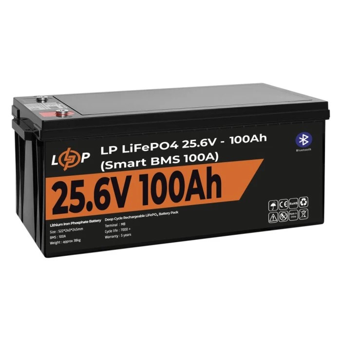 Аккумулятор LP LiFePO4 24V (25,6V) – 100 Ah (2560Wh) (Smart BMS 100А) с BT пластик