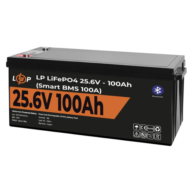 Аккумулятор LP LiFePO4 24V (25,6V) – 100 Ah (2560Wh) (Smart BMS 100А) с BT пластик