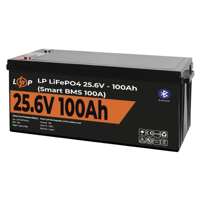 Аккумулятор LP LiFePO4 24V (25,6V) – 100 Ah (2560Wh) (Smart BMS 100А) с BT пластик