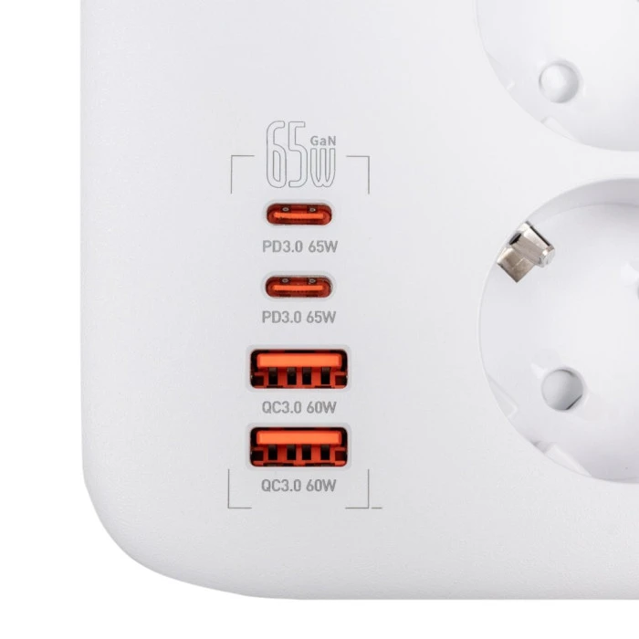 Сетевой фильтр (удлинитель) LP F65WG4 (3x220V-3520W, 2xUSB-60W, 2xType-C 65W QC/PD)