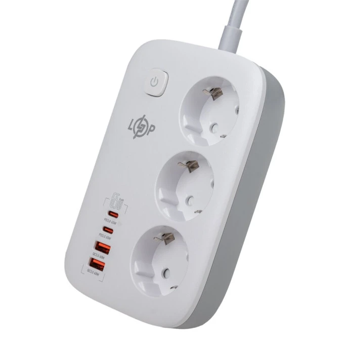 Сетевой фильтр (удлинитель) LP F65WG4 (3x220V-3520W, 2xUSB-60W, 2xType-C 65W QC/PD)