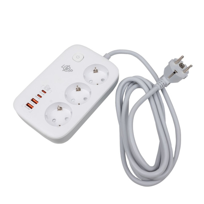 Сетевой фильтр (удлинитель) LP F65WG4 (3x220V-3520W, 2xUSB-60W, 2xType-C 65W QC/PD)