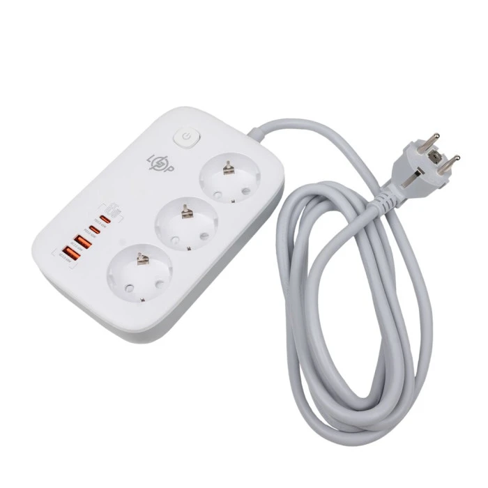 Сетевой фильтр (удлинитель) LP F65WG4 (3x220V-3520W, 2xUSB-60W, 2xType-C 65W QC/PD)