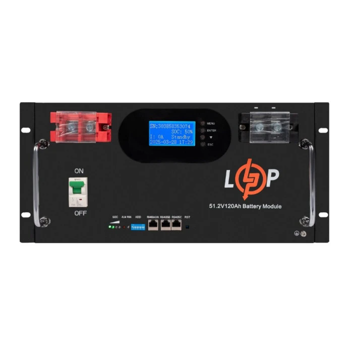 Акумулятор LP LiFePO4 51,2V - 120 Ah 6000Wh (Smart BMS 100A) с LCD RM AB RS485/CAN