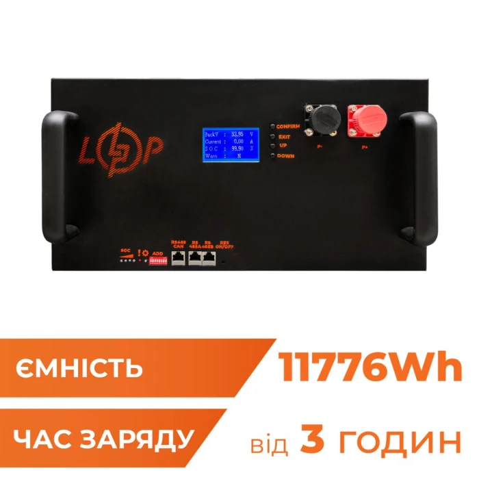 Акумулятор LP LiFePO4 51,2V - 230 Ah (11776Wh) (Smart BMS 200A/100А) з LCD метал RM RS485/CAN