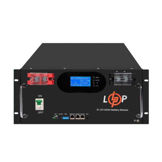 Аккумулятор LP LiFePO4 51,2V - 120 Ah 6000Wh (Smart BMS 100A) с LCD RM AB RS485/CAN