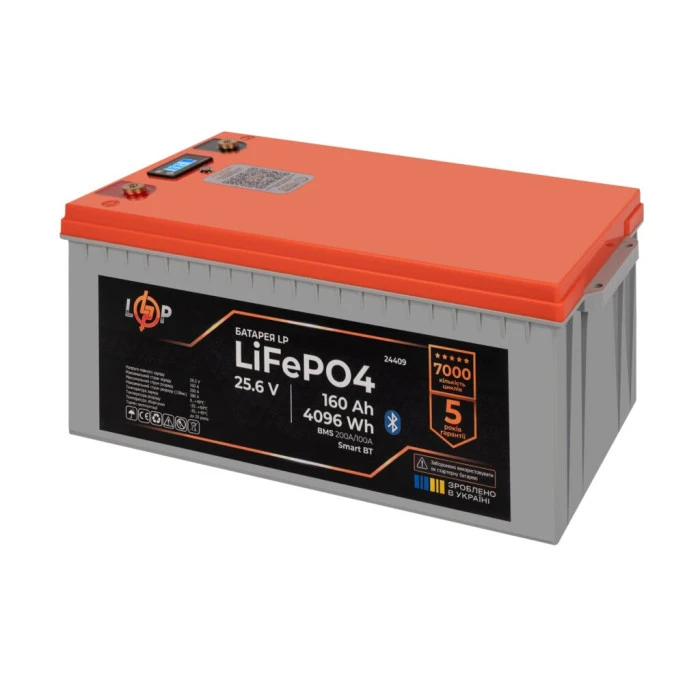 Аккумулятор LP LiFePO4 25,6V - 160 Ah (4096Wh) (BMS 200A/100А) пластик LCD Smart BT