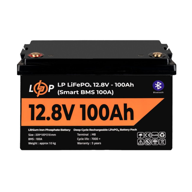 Аккумулятор LP LiFePO4 12V (12,8V) – 100 Ah (1280Wh) (Smart BMS 100А) с BT пластик