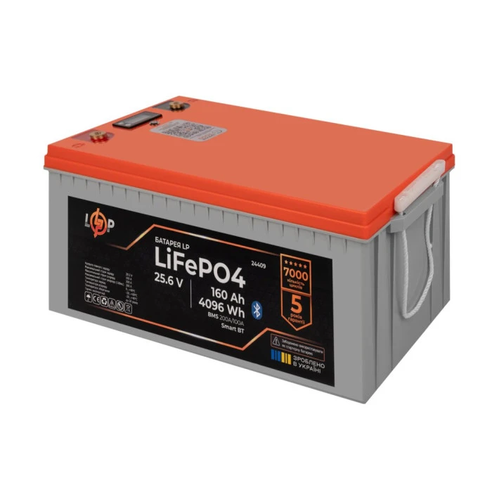 Аккумулятор LP LiFePO4 25,6V - 160 Ah (4096Wh) (BMS 200A/100А) пластик LCD Smart BT