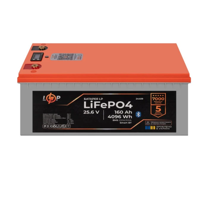 Аккумулятор LP LiFePO4 25,6V - 160 Ah (4096Wh) (BMS 200A/100А) пластик LCD Smart BT