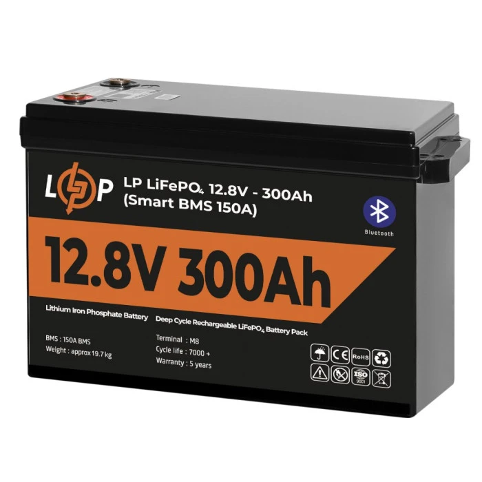 Акумулятор LP LiFePO4 12,8V - 300 Ah (3840Wh) (Smart BMS 200А) з BT пластик