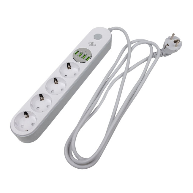 Сетевой фильтр (удлинитель) LP F24U4 (4x220V-2500W, 4xUSB-5V/3,4A 17W Auto Max)