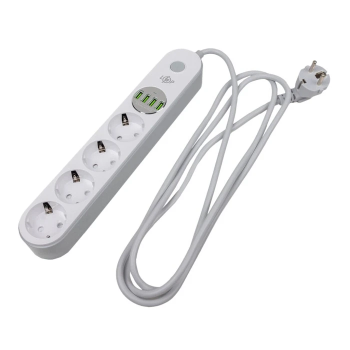 Сетевой фильтр (удлинитель) LP F24U4 (4x220V-2500W, 4xUSB-5V/3,4A 17W Auto Max)