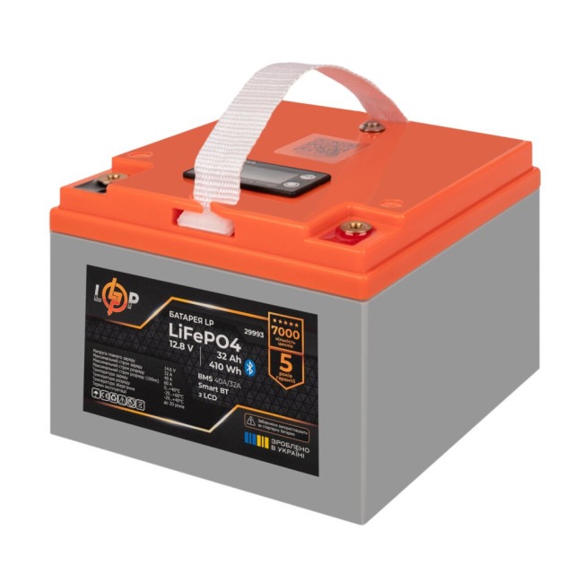 Аккумулятор LP LiFePO4 12,8V - 32 Ah (410Wh) (BMS 40А/32A) пластик LCD Smart BT