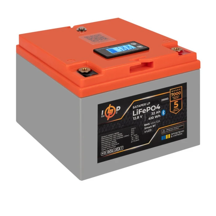 Аккумулятор LP LiFePO4 12,8V - 32 Ah (410Wh) (BMS 40А/32A) пластик LCD Smart BT