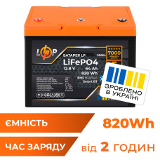 Аккумулятор LP LiFePO4 12,8V-64Ah (820Wh) (BMS 80A/64А) пластик Smart BT