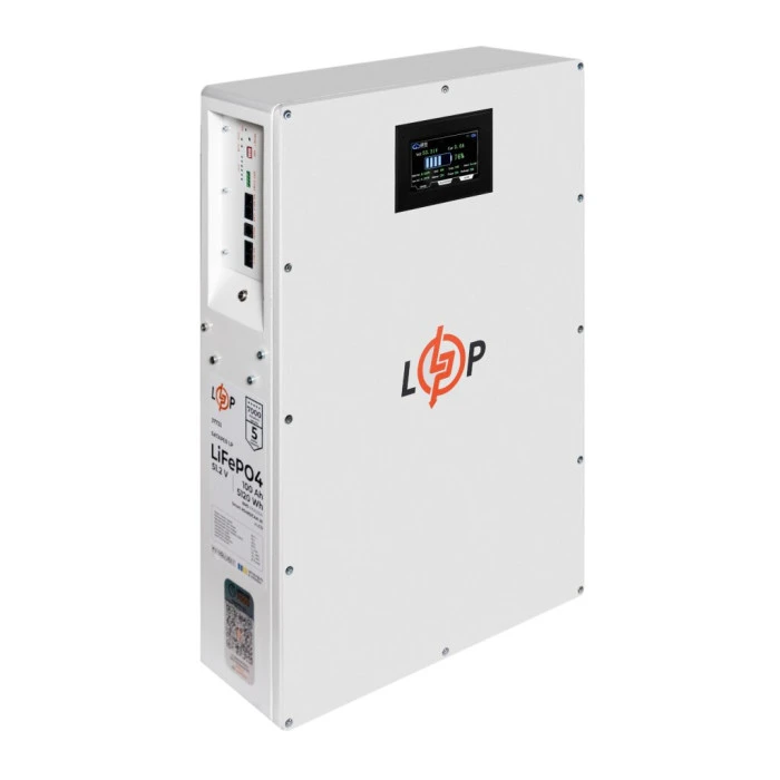 Аккумулятор LP LiFePO4 51,2V - 100 Ah (5120Wh) (BMS 100A/50А) металл LCD Smart RS485/CAN JK настенный