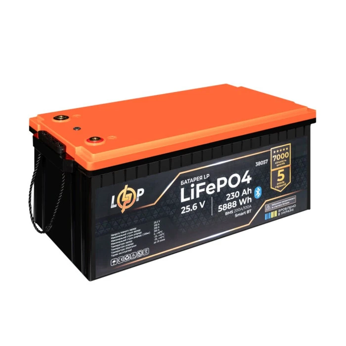 Аккумулятор LP LiFePO4 25,6V - 230 Ah (5888Wh) (BMS 200A/100А) пластик Smart BT