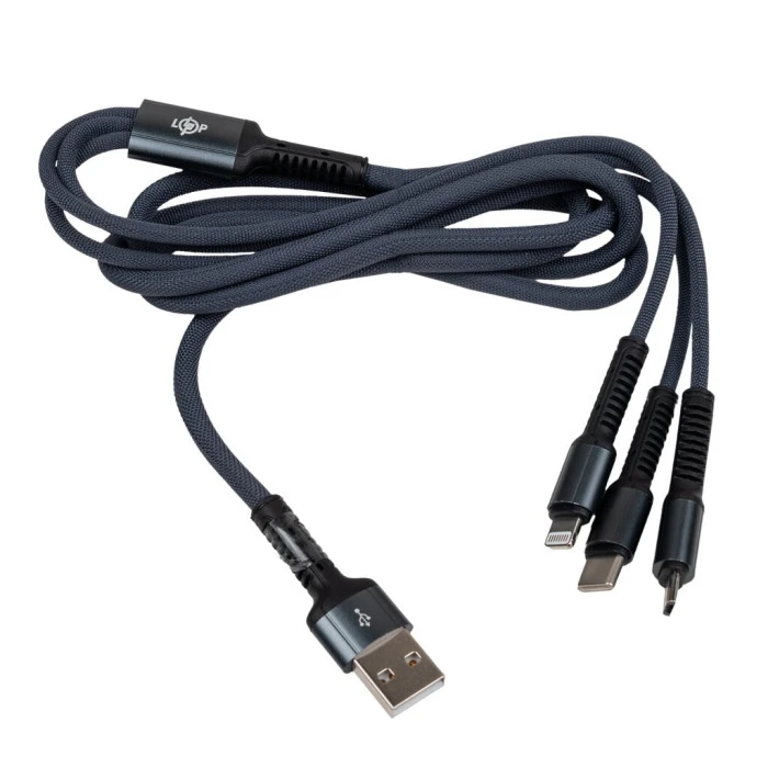 Кабель (шнур) LP 3 в 1 USB 3.0 to Type-C/Lightning/Micro-USB 1м (C20CM)